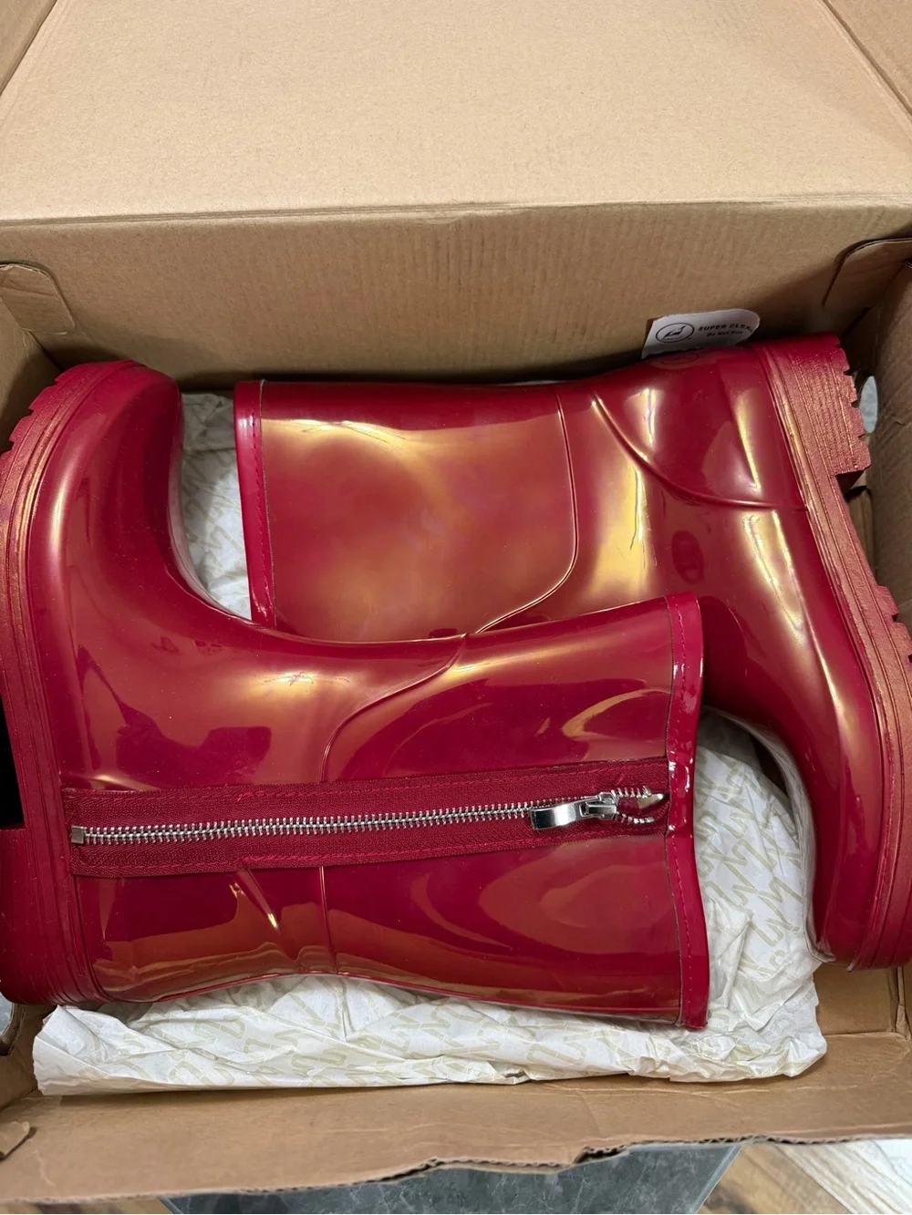 Unlisted Red Women's Glossy Rain Boots with Side Zip